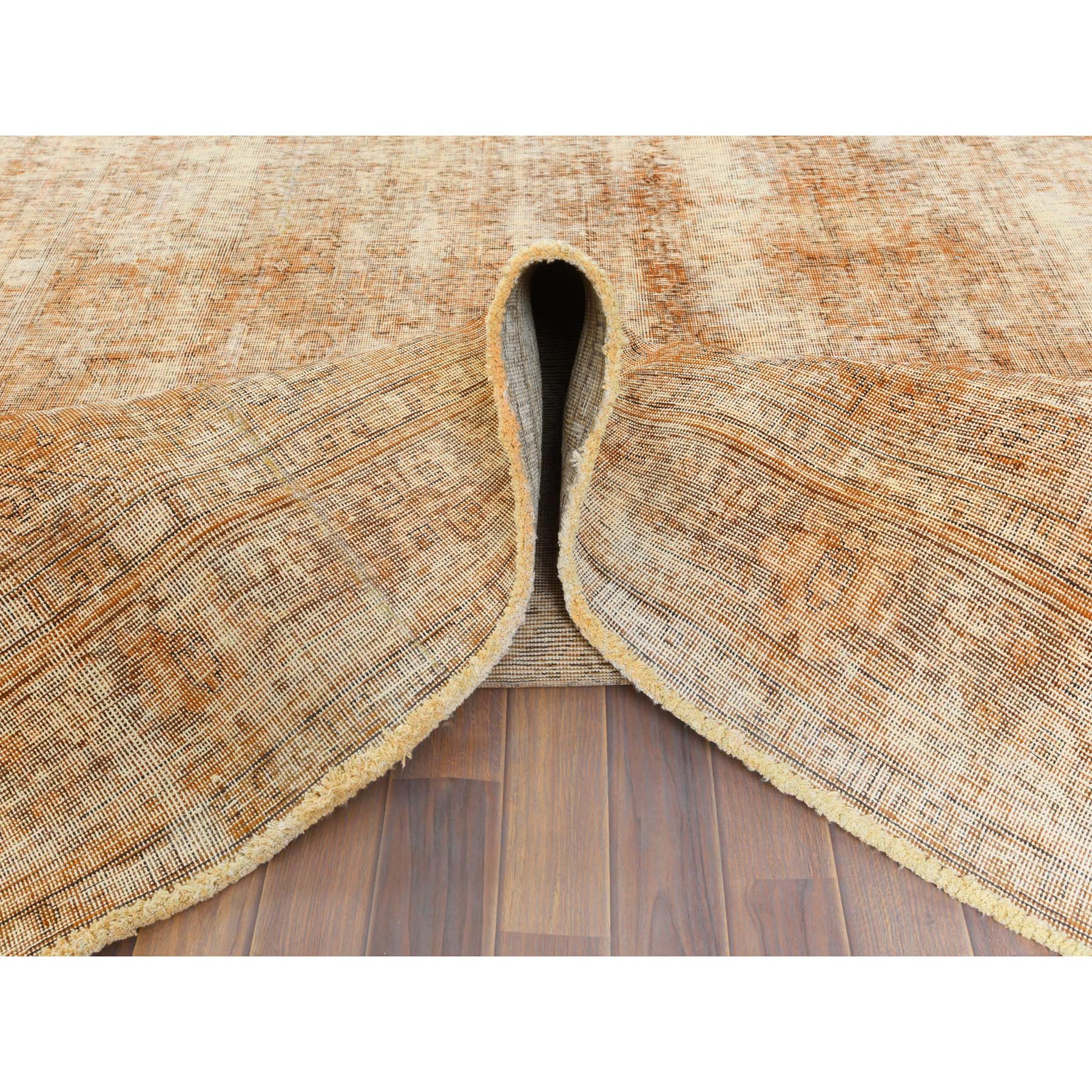 6'4"x9'6" Burnt Orange Stone Wash Vintage Persian Tabriz Clean Worn